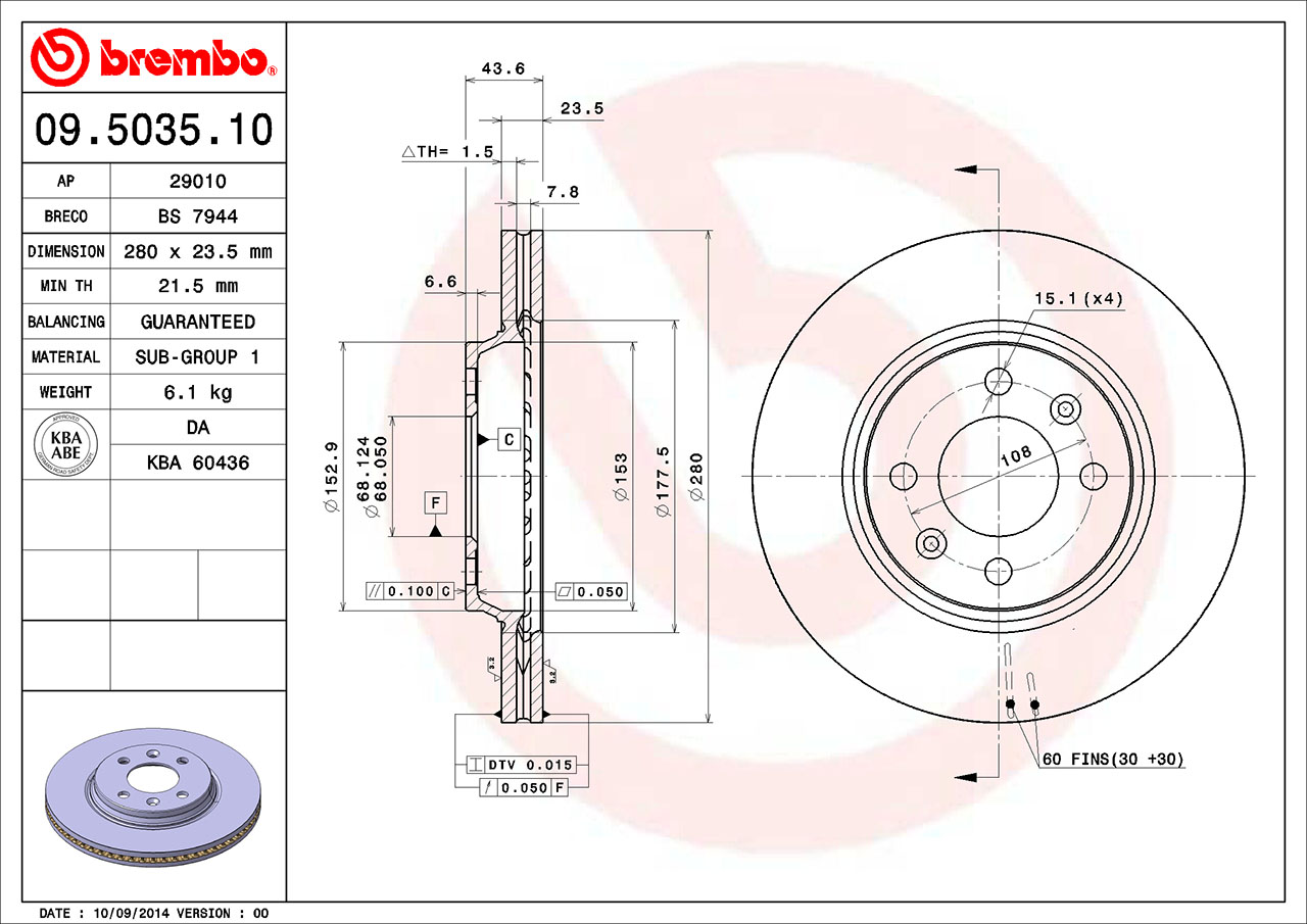 SAAB Brembo Disc Brake Rotor - Front (280mm) 8966962